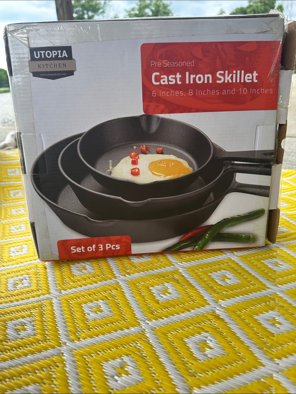 NEW Utopia Kitchen Preseasoned Cast Iron Skillet Set. 6inch, 8inch, 10inch